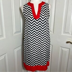 Chevron Sleeveless Dress with Red Accents